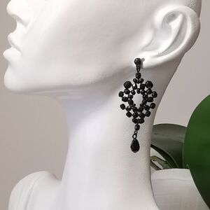 Beaded Czech Chandelier drop earrings in jet black crystals